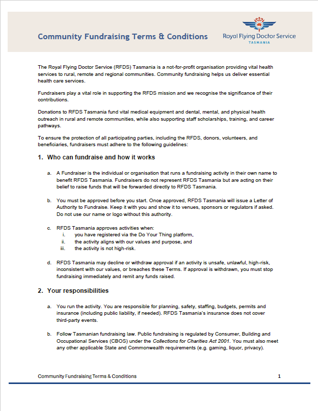 Community Fundraising Terms & Conditions